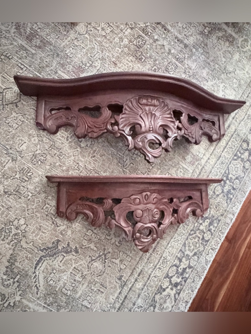 Hand Carved Solid Wood Wall Shelf Set 23” Vintage and 31”